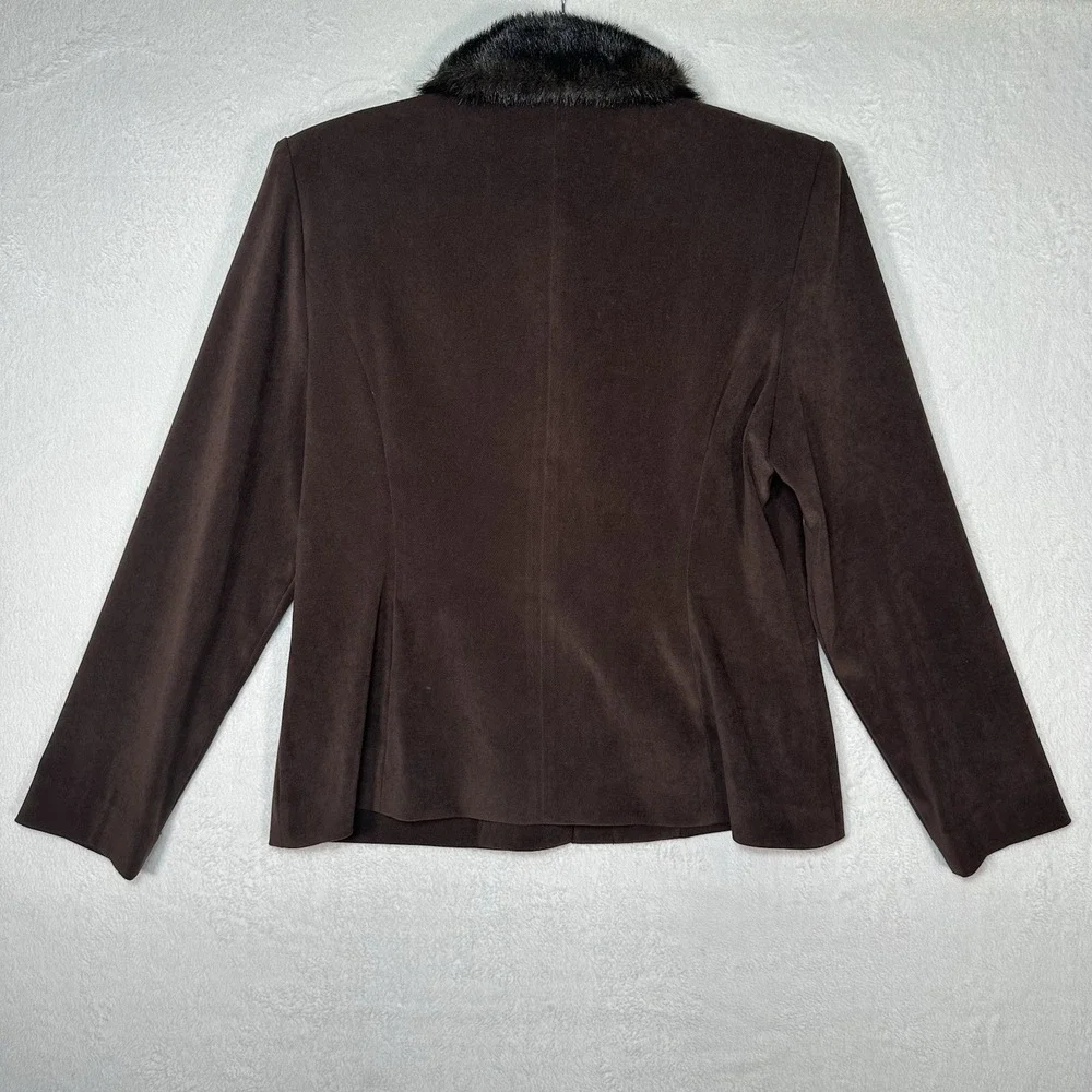Amanda Smith Faux Suede Jacket 12P Brown Faux Fur Collar Mob‎ Wife Vintage 70s